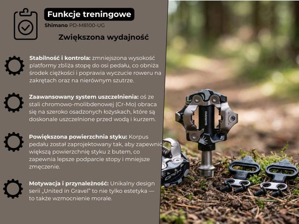 Shimano PD-M8100-UG „United in Gravel” – limitowane pedały SPD, srebrne, GRX, oś Cr-Mo, 342 g, dwustronne