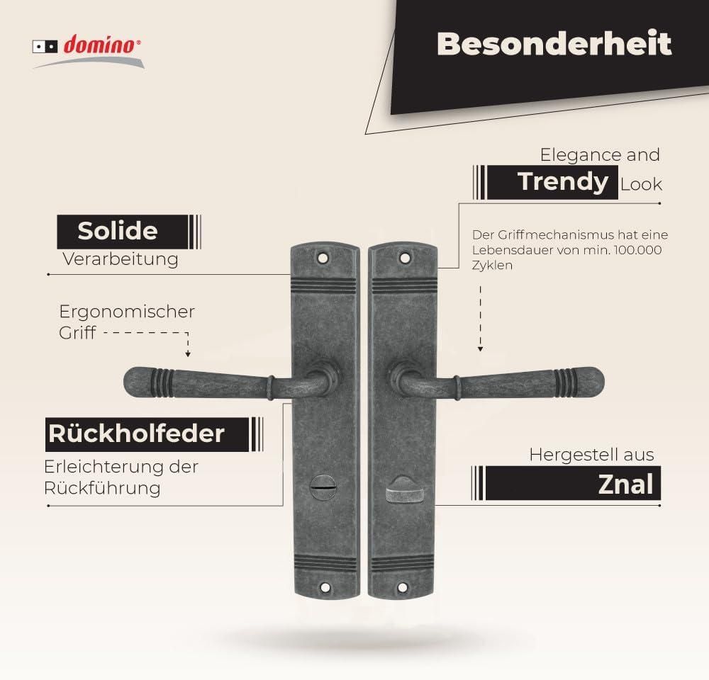 DOMINO Türgriff 78 Drückergarnitur WC – Bad 78 Set | Tür-klinke für Zimmertür, Bürotür, Kellertür & Innentür |  aus Znal  | Antike Nickel | LOFT M95 |