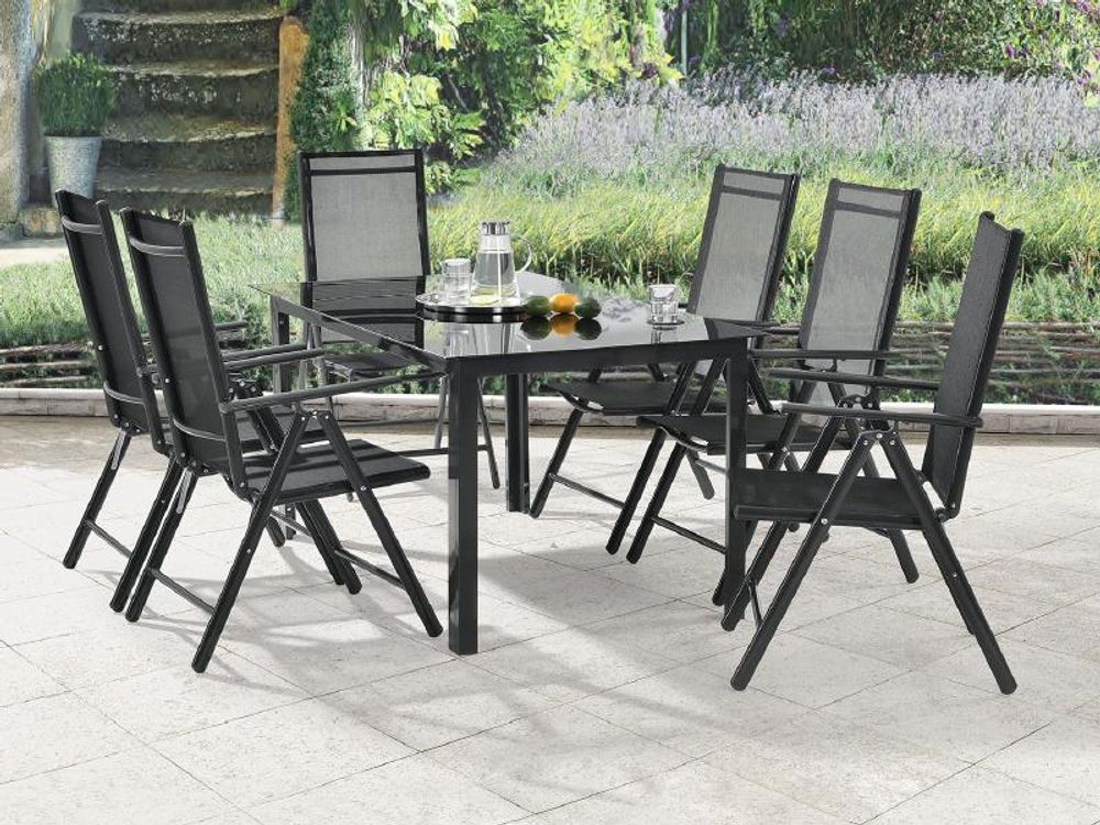 Juskys Aluminium Gartengarnitur Milano Gartenmöbel Set mit Tisch und 6 Stühlen Dunkel-Grau mit schwarzer Kunstfaser Alu Sitzgruppe Balkonmöbel