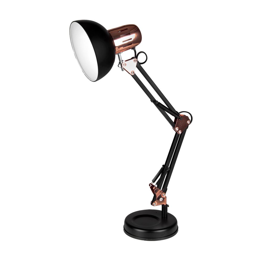 XUDO Schreibtischlampe E27, Schwarz & Gold, Metall, verstellbar mit Standfuß und Tischklemme – ohne Leuchtmittel