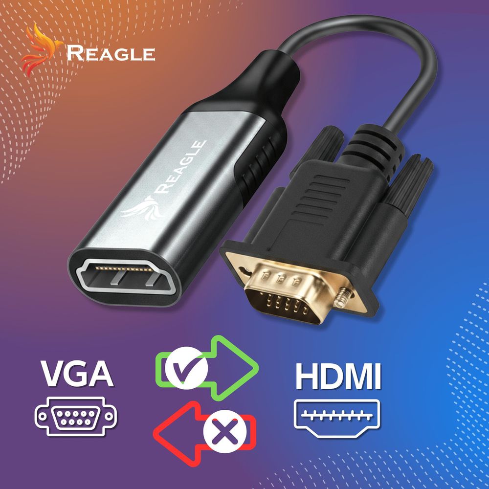 Reagle VGA zu HDMI Adapter Kabel Konverter Full HD 1080p 60Hz D-Sub – VGA → HDMI Signalumwandlung Aktiver Konverter