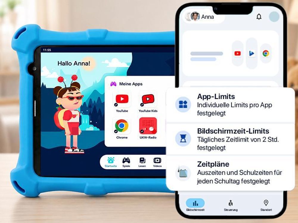 AngelTech Kinderpaket PRO MAX - Kindertablet + Kinderkopfhörer - Android 15 - 4+3 GB RAM - 64+64 GB - Octa-Core-Prozessor - Schnelles 8 Zoll - Rosa