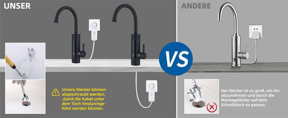 Homelody Elektrische Küchenarmatur mit Durchlauferhitzer, Smart Heater Wasserhahn 360° drehbar, Schwarz Wasserhahn Küche mit LED Temperaturanzeige