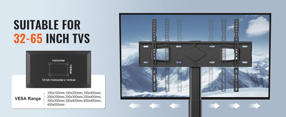 VEVOR Mobiler TV-Ständer, Mobiler TV-Wagen für 32 bis 70 Zoll Fernseher, Höhenverstellbarer Tragbarer TV-Ständer mit Rädern, Doppelschale für audiovisuelle Geräte, Rollender TV-Ständer mit Halterung für Schlafzimmer, Wohnzimmer, 81,3-165,1 cm, Fest-a