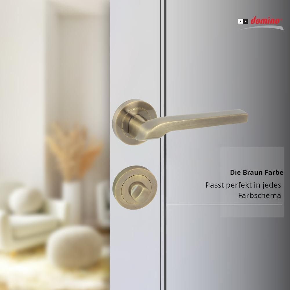 DOMINO Türgriff Drückergarnitur WC -Badezimmer Set | Rund-Rosette | Türklinke für Bürotür, Kellertür & Innentür | aus Aluminium | Bronze | NEMO-R M3 |