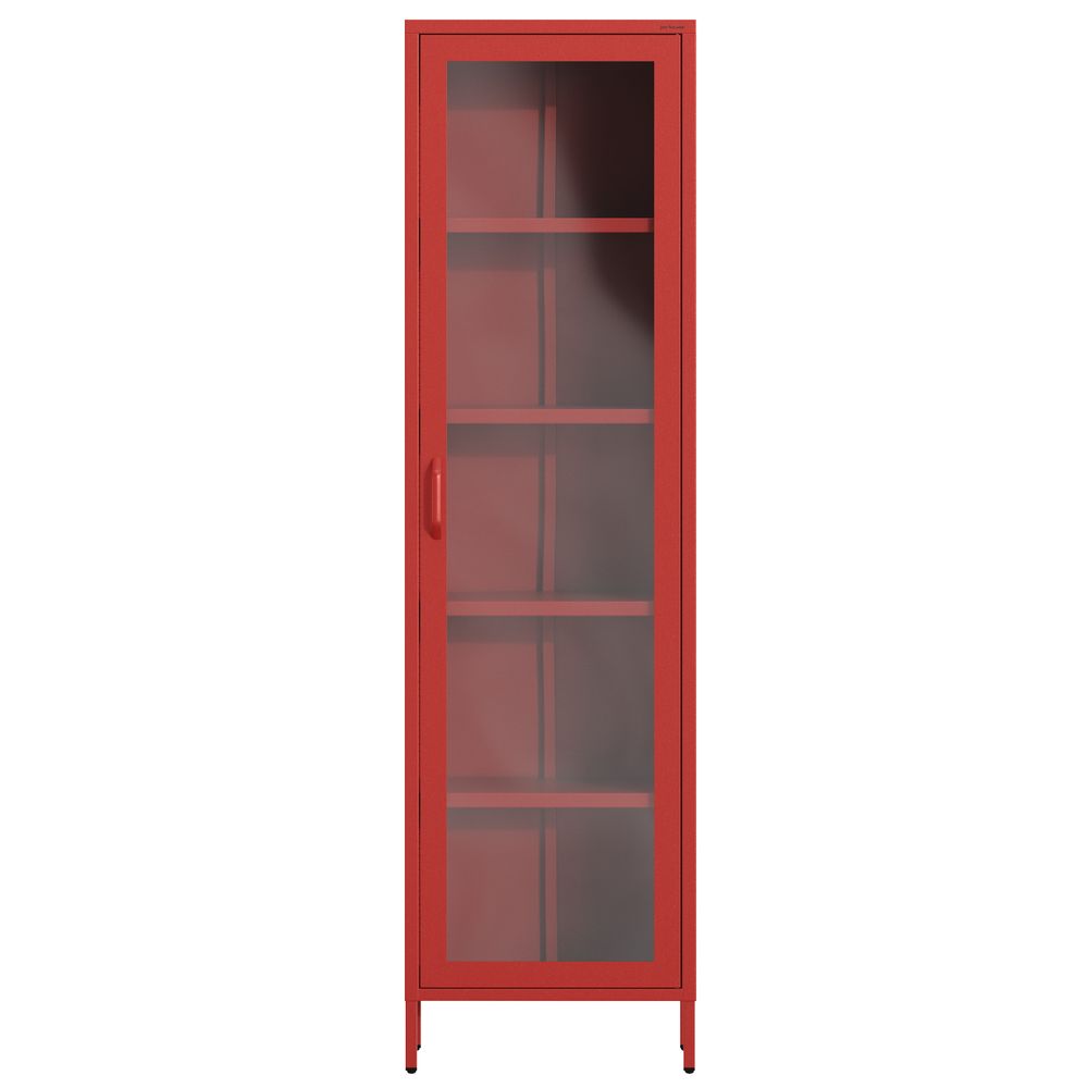 Vitrinenschrank Bücherschrank mit 4 Fachböden Vitrine Glitzernd Metall Rot