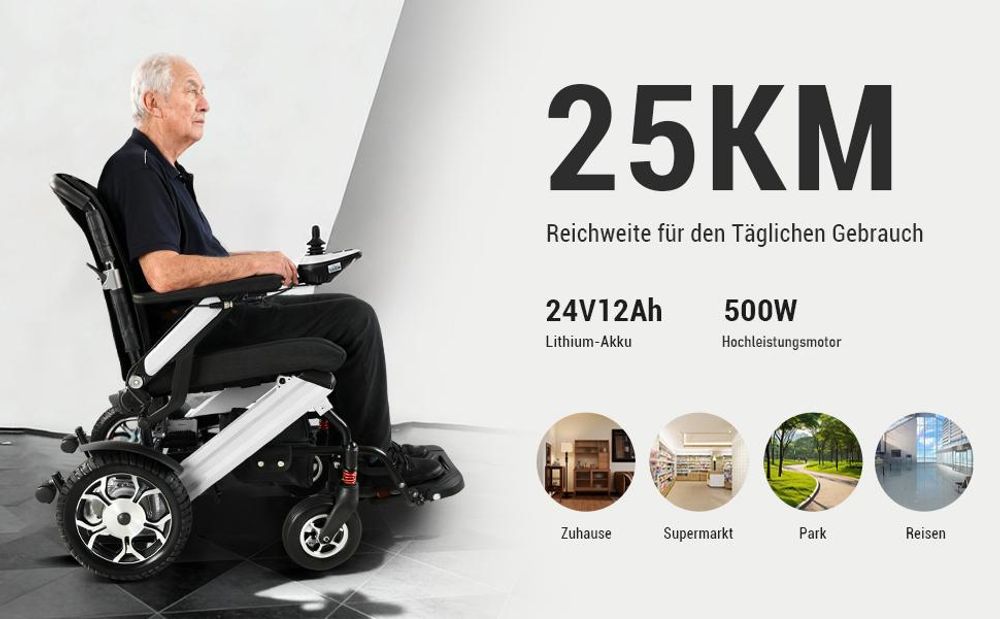 ZYGENAIR Elektrorollstuhl Grau - 25 km Reichweite – mehr Mobilität im Alltag