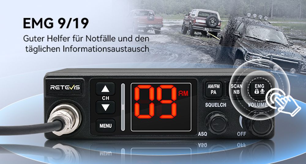 Retevis MB63A CB Funkgerät, AM/FM CB Funk mit Antenne, NB/ANL CB Funk, 12V - 24V, VOX, EMG CH9/19, CB Handfunkgerät für Jobs in der Transportbranche