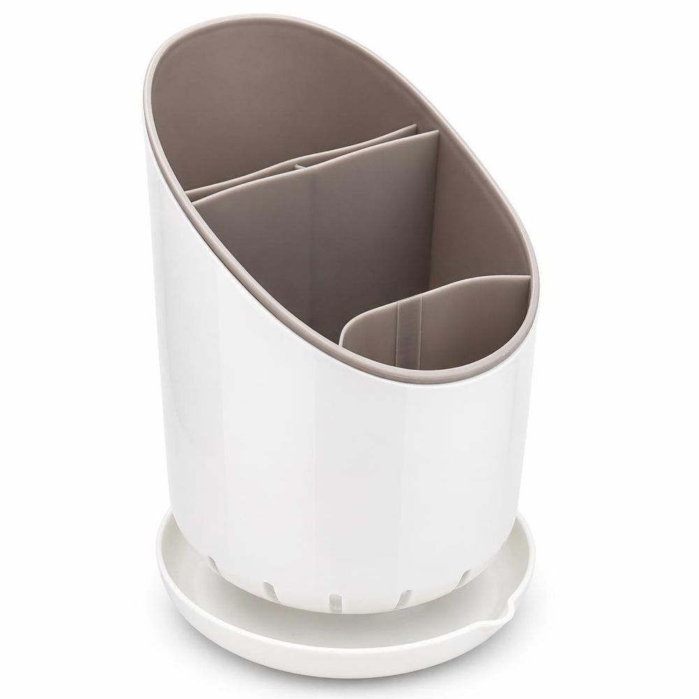 WELLHAUS Besteckabtropfer 19x12 cm oval weiß-grau Besteckhalter Küchenorganizer