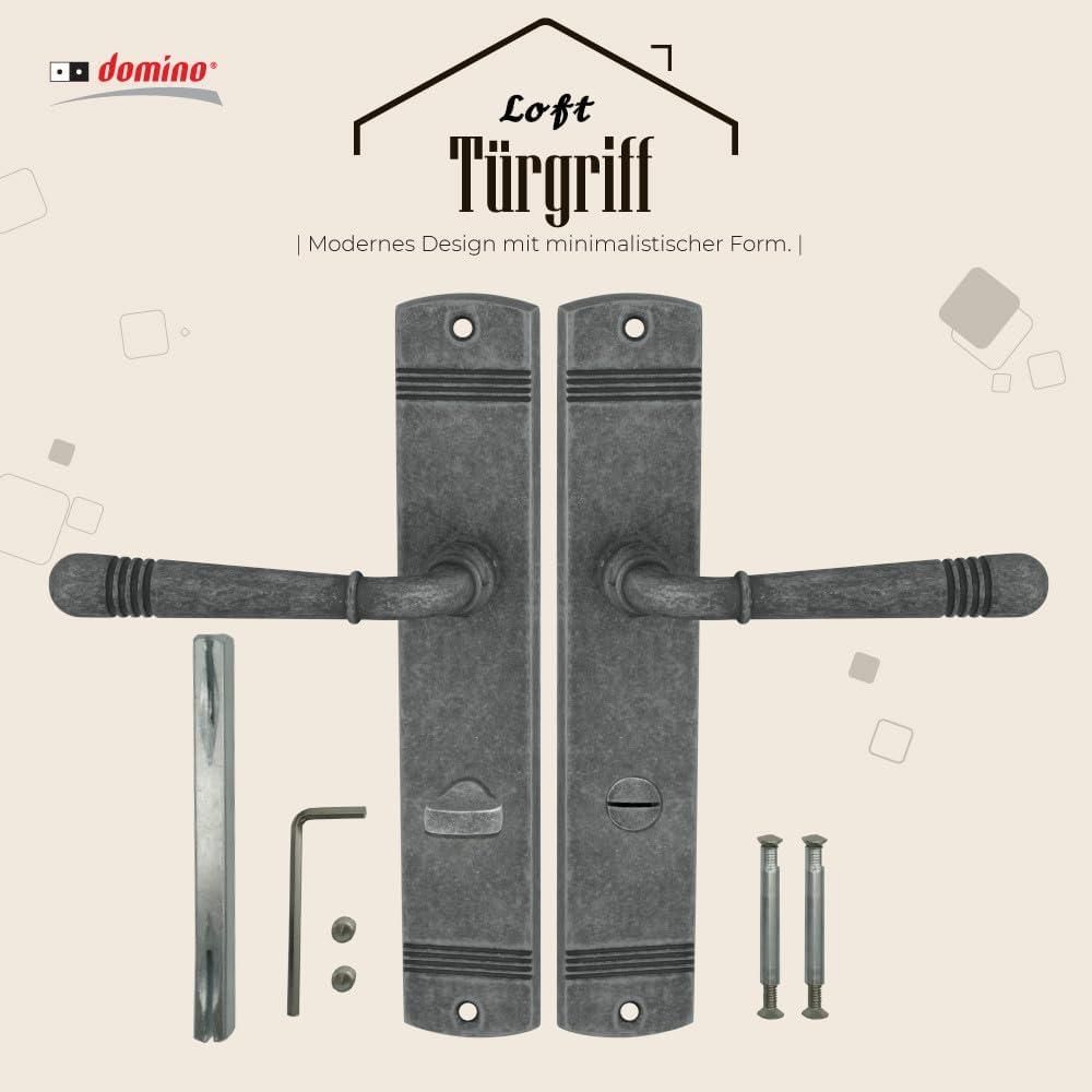 DOMINO Türgriff 78 Drückergarnitur WC – Bad 78 Set | Tür-klinke für Zimmertür, Bürotür, Kellertür & Innentür |  aus Znal  | Antike Nickel | LOFT M95 |