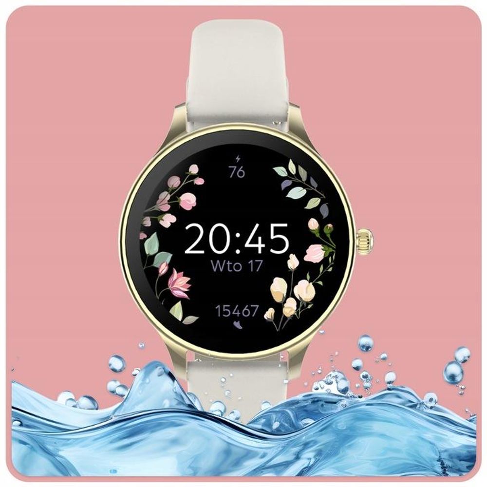Forever Velora SB-306 Smartwatch damski, złoty zegarek na rękę na bransolecie, pasek, wodoodporny