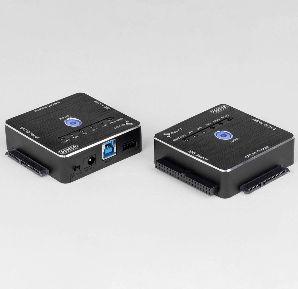 USB zu SATA und IDE Adapter 2.5 3.5 Zoll Festplatten Kloner Konverter mit 12V 3A Netzteil für HDD SSD CD DVD Ein Aus Schalter Klonen Reagle