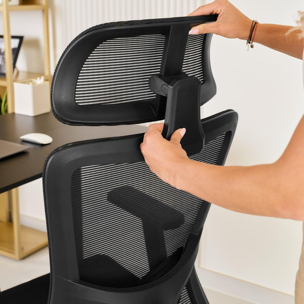 di volio Bürostuhl Piozano – ergonomischer Office Stuhl mit 2D Kopfstütze & 3D Lendenstütze, leise PolyurethanRollen, schwarz