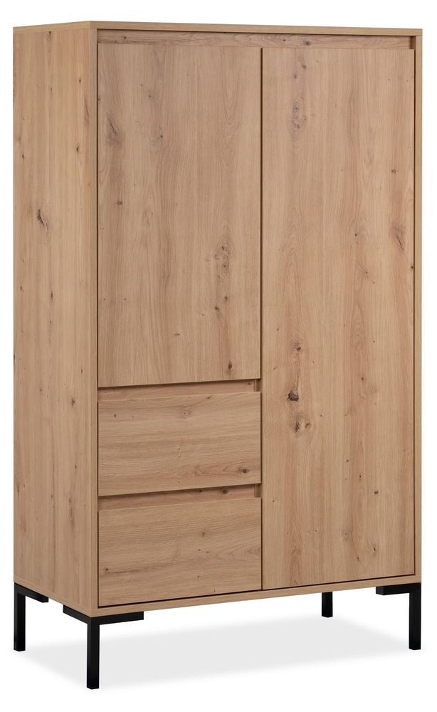 Highboard Korsika – Modernes Aufbewahrungsmöbel mit Dachkantenprofil und Metallfüßen in Nachbildung Artisa