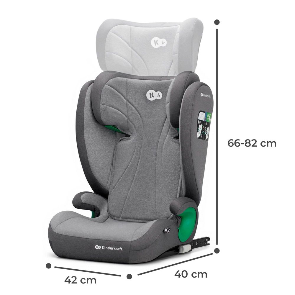 Kinderkraft JUNIOR FIX i-Size - Autositz 100-150 cm - R129 Norm - ISOFIX - SPS - H-GUARD - 10-fach verstellbare Kopfstütze - Waschbarer Bezug - Grau