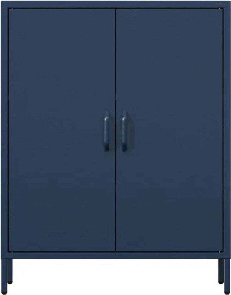 Jan Nowak Kommode mit Doppeltür VITO kleiner Schrank Magnetverschluss verstellbare Einlegeböden Metall Wohnzimmer Flur 80 x 101,5 x 40 cm, Dunkelblau