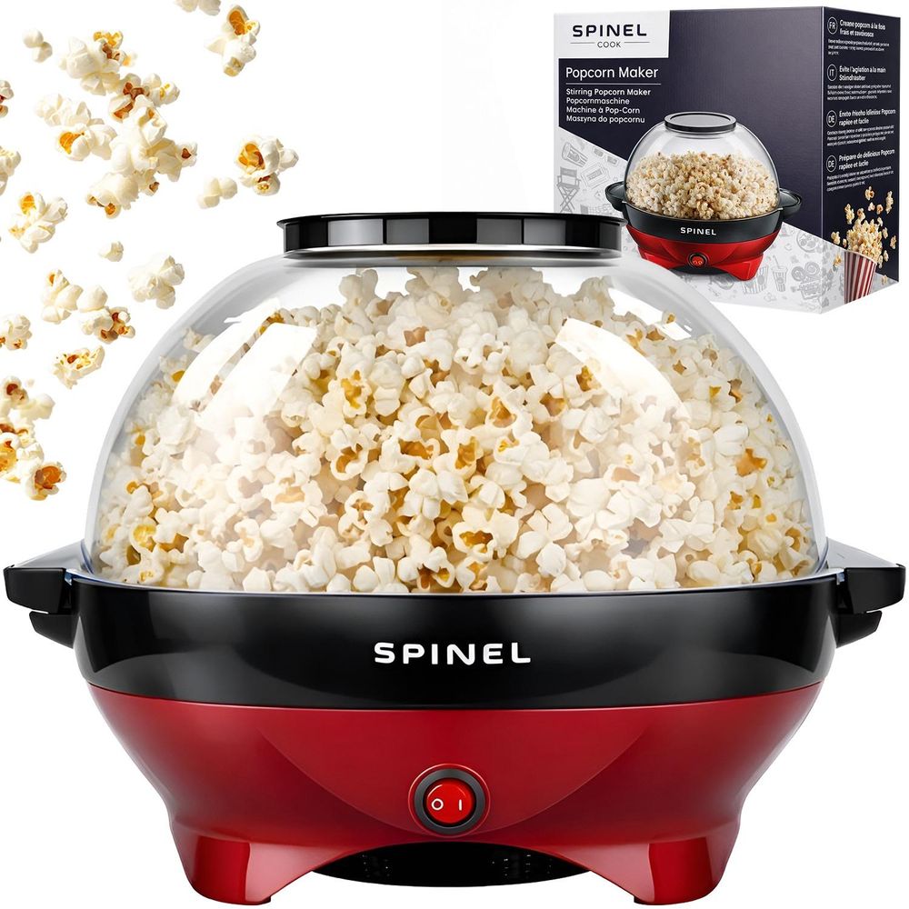 Spinel Cook Popcornmaschine, Popcorn Maschine mit Zucker, Öl, Butter, 5L Popcornmaschine Groß für Zuhause, mit Antihaftbeschichtung und Abnehmbarer Heizfläche, Leise und Schnelle Popcorn Maschine