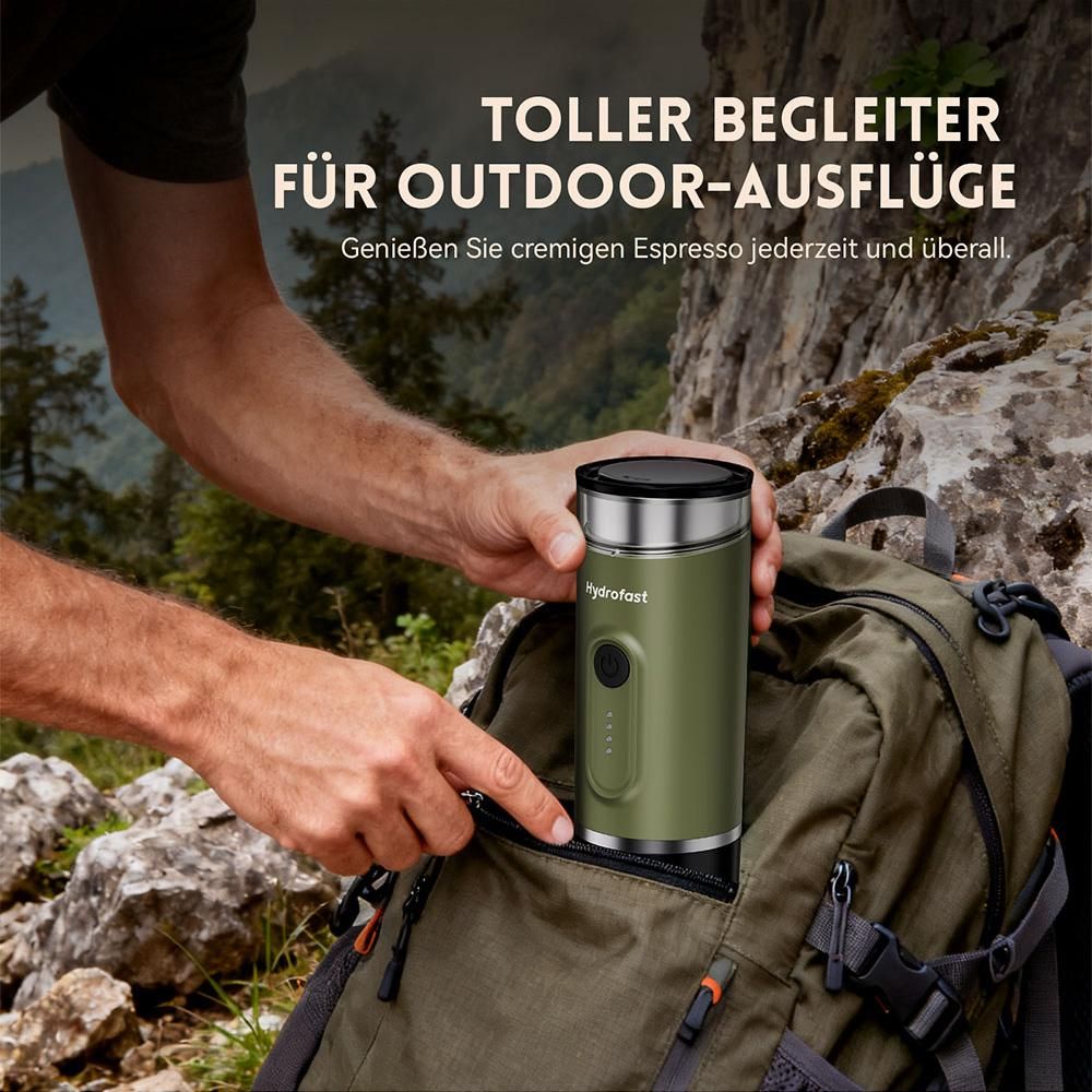 Hydrofast PO-100 tragbarer Espressomaschine, 15bar, 7800mAh, 2-in-1, Heißwasser, kompakt, Armeegrün