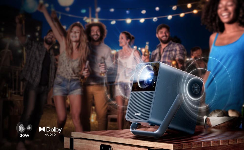 Proyector ULTMEA Android TV 11.0 con NETFLIX, proyector de cine en casa 4K, compatible con 1000 lúmenes ANSI, audio Dolby, diseño con asa de transporte, serie Poseidon E40 Smart