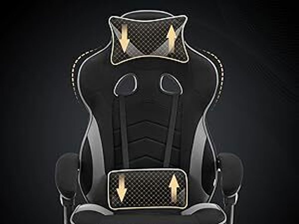 WOLTU Gaming Stuhl Racing Stuhl Bürostuhl Chefsessel mit Kopfstütze und Lendenkissen, Fußstütze, Stoff, Grau, BS83gr