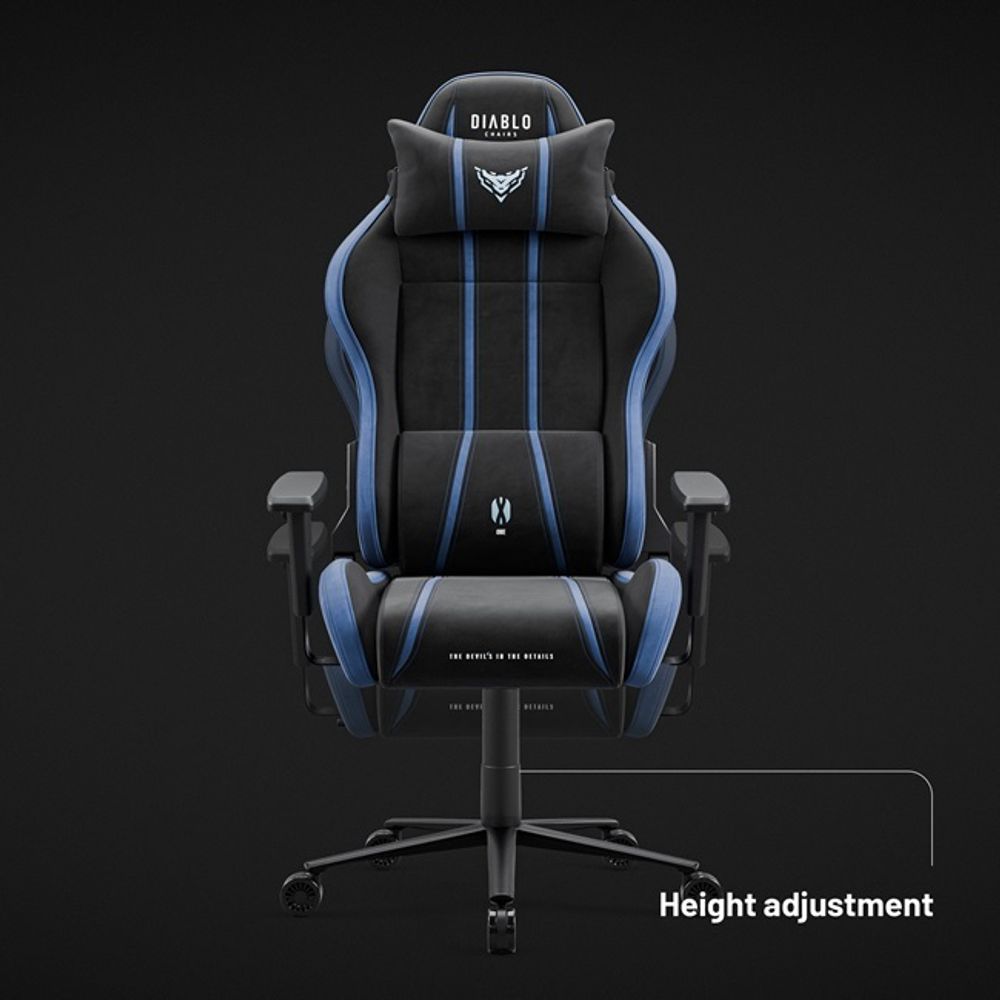 Diablo X-One 2.0 Gaming Stuhl Stoffbezug Bürostuhl Schreibtischstuhl Wippfunktion Lendenkissen Kopfstütze Belastbar bis 150 kg Night-Blue Normal L