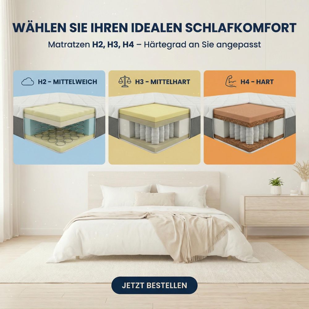 Boxspringbett RALF 180 x 200 cm mit Bettkasten, Topper und gepolstertem Kopfteil. Farbe: Grün, Härtegraden: H4 , Topper: T25-Topper