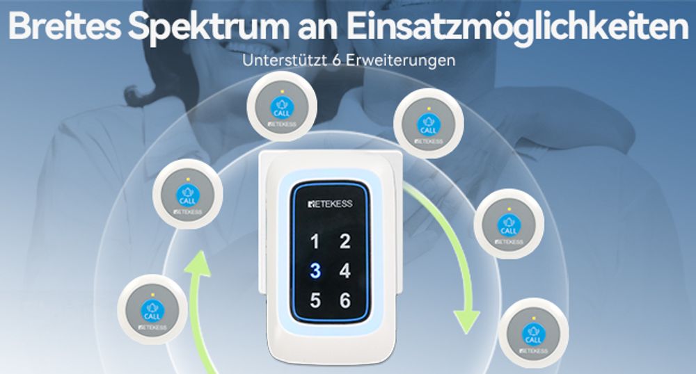 Retekess TH109N Caregiver, Rufanlage, Drahtlose Rufglocke für Ältere Menschen, 260m, 120dBA, Notfallalarmsystem, für Häusliche Pflege, Pflegeheime