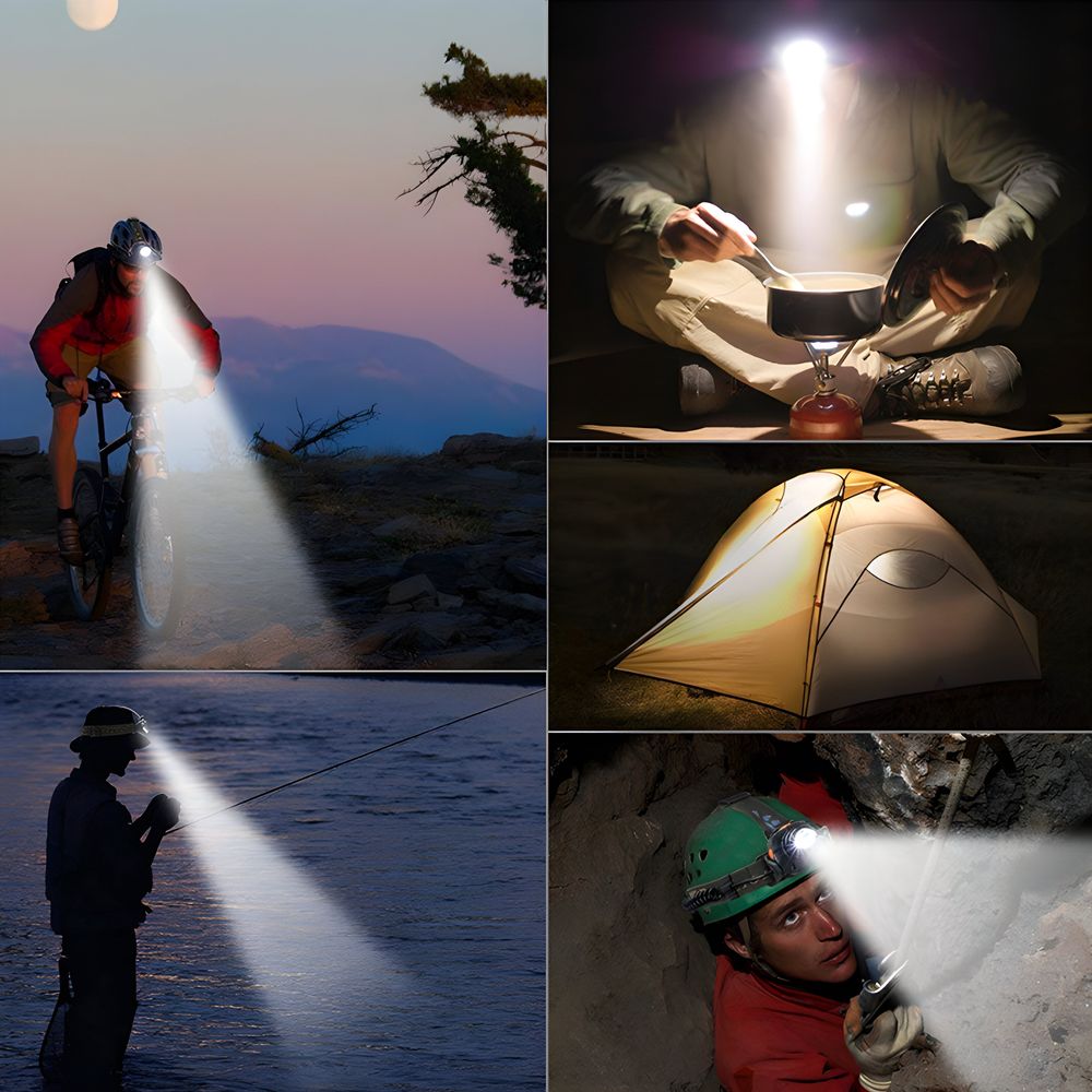 LED Stirnlampe Super Hell Kopflampe COB XPE Taschenlampe 4 Modi Stirnleuchte Bright Wasserdicht Wiederaufladbar Akku Erwachsene Kinder Camping Retoo