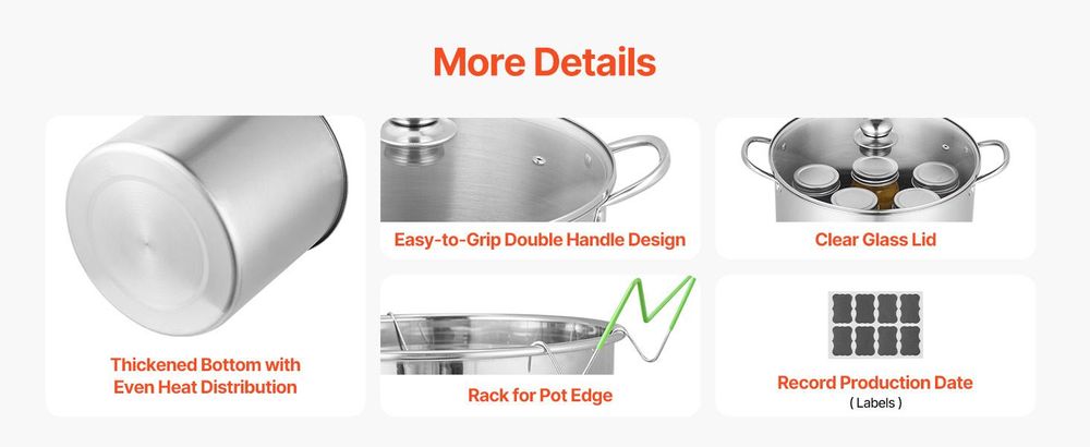 VEVOR Einmachbedarf Starter-Kit, 9-teiliges Edelstahl-Wasserbad-Einmachset für Anfänger, Einmachwerkzeug-Set: Topf, Gestell, Deckel, Trichter, Zange, Glasheber, Schraubenschlüssel, Magnetstab, Blasenheber, 2 Pcs+Pok