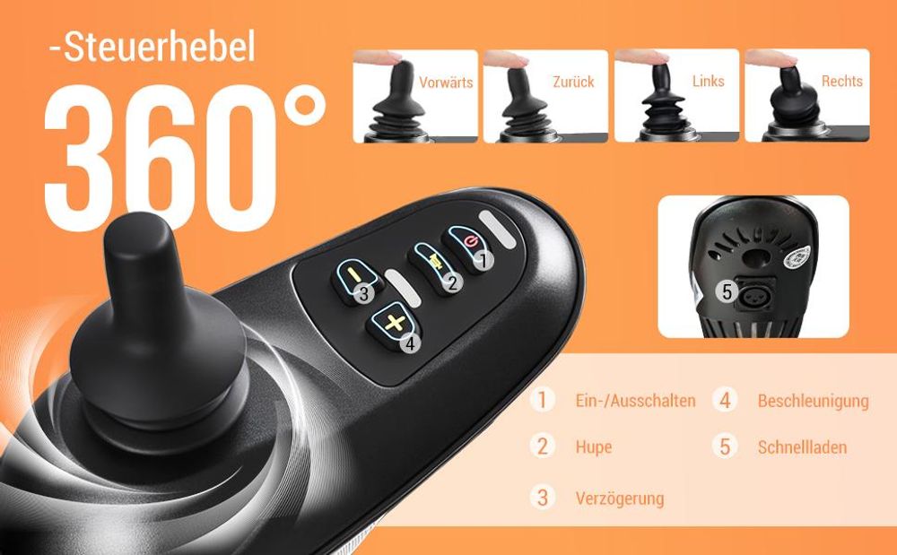 Elektrorollstuhl faltbar mit Joystick, Rollstuhl für Erwachsene, 24V Akku, Sicherheitsgurt, Armlehnen, Fußstützen, bis 150 kg, Pflege