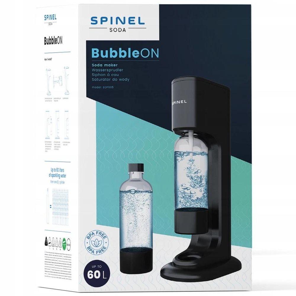 Spinel Soda BubbleON Wassersprudler Schwarz Set mit 3 Flaschen 1L Bolero