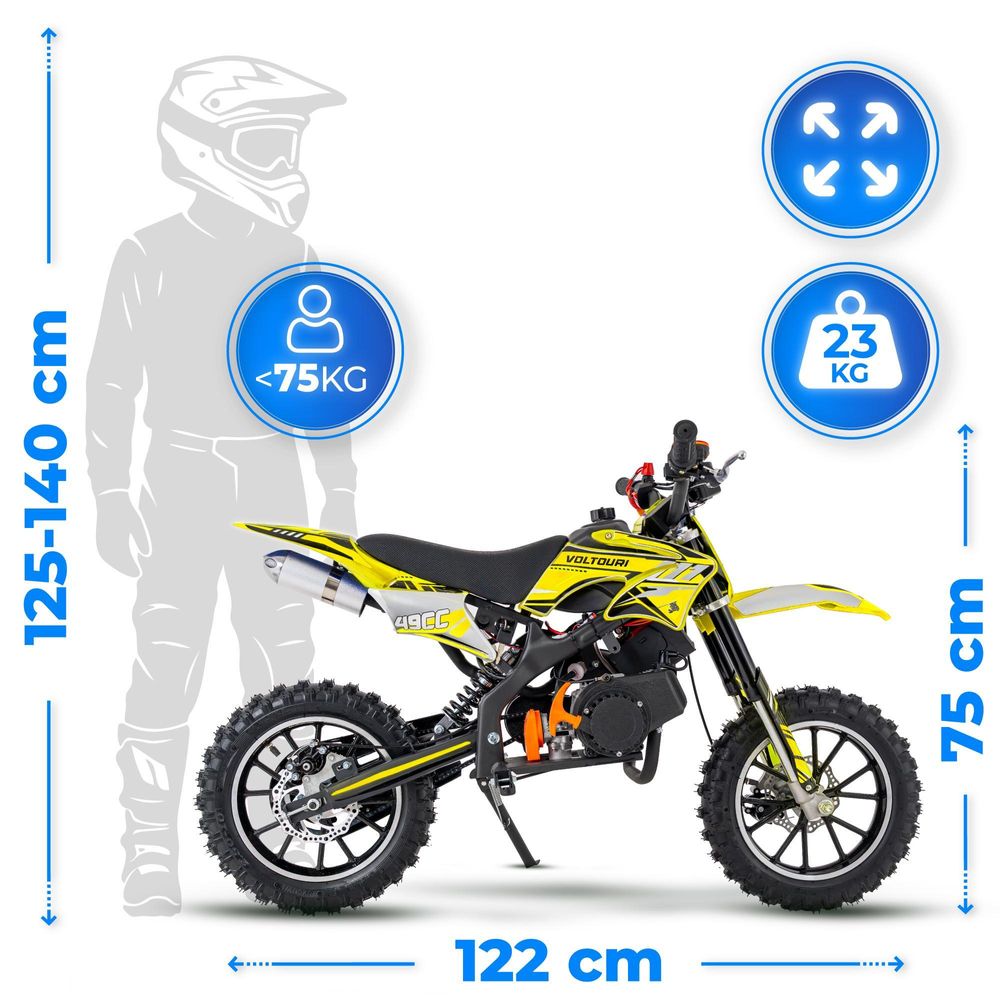 VOLTOURI Mini Cross Spalinowy CR49-E | Elektryczny Start | 49 cm³ | 35 km/h | Żółty