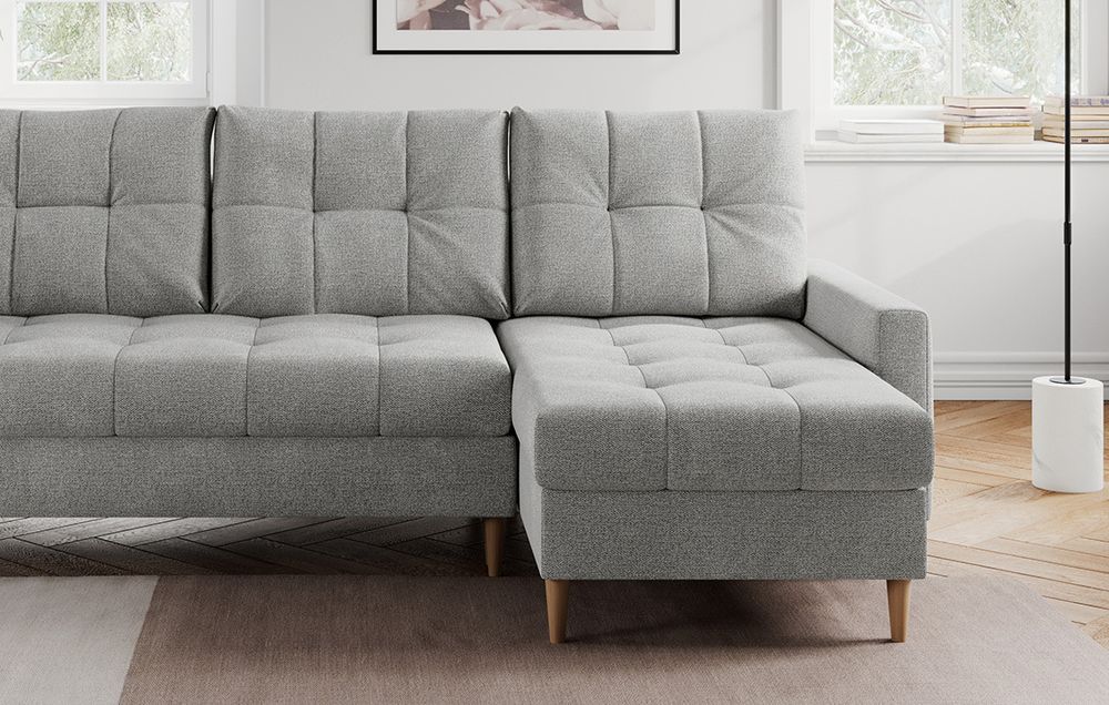 graues Ecksofa aus strukturiertem Stoff