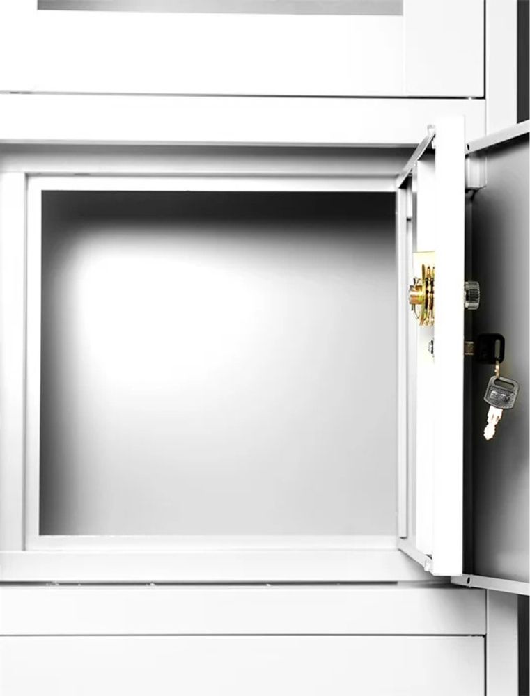 Aktenschrank C018S Büroschrank Metallschrank Tresor Safe Geheimfach Schubladen Pulverbeschichtung 185 cm x 90 cm x 40 cm (H x B x T), Farbe: Weiß