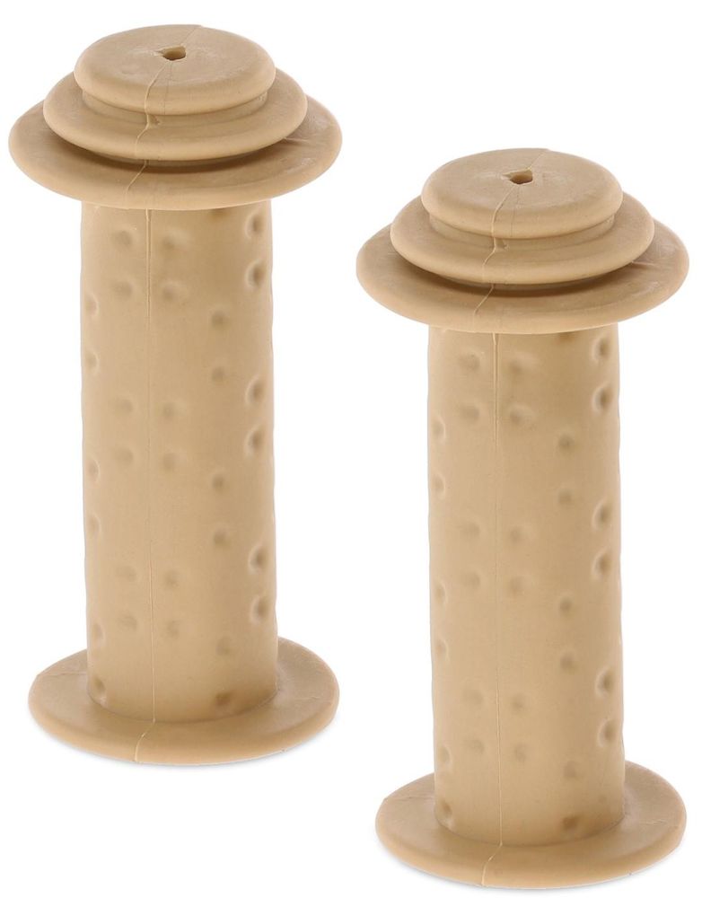 Zwei beige Fahrradgriffe für Kinder nebeneinander