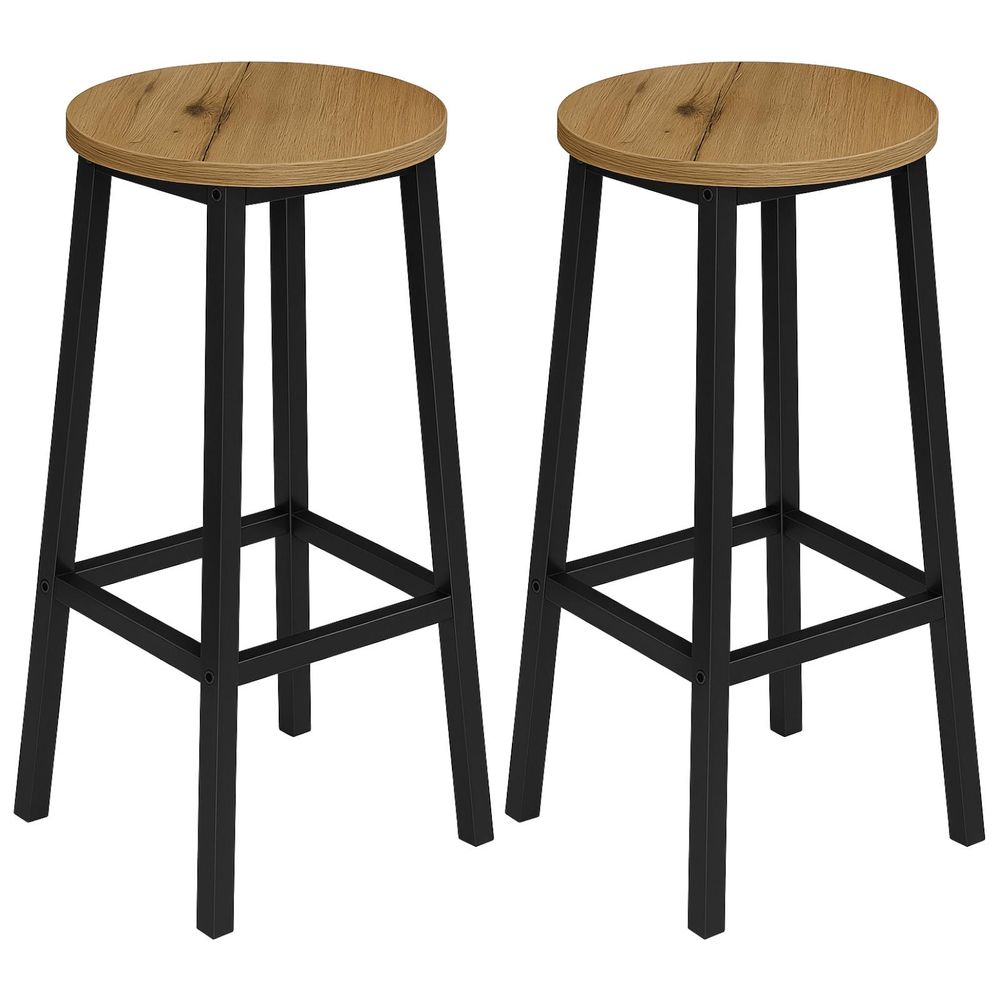 BEGRYF Hocker Barhocker 2er Set – runde Sitzfläche 32 cm, Küchenhocker 65 cm hoch, Industrial Design, Holzoptik & schwarzes Metallgestell