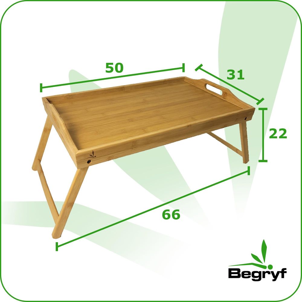 BEGRYF Betttablett Bambus 66x31 cm, Serviertablett mit klappbaren Beinen, Frühstückstablett
