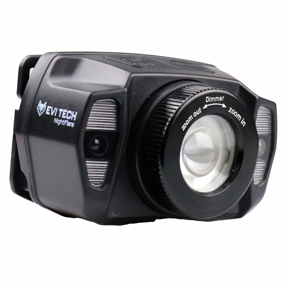 LED čelovka dobíjecí, 360 lm čelovka s ovládáním gesty a zoomem, červené světlo a vodotěsnost IPX4, 1800 mAh baterie, EVI TECH NightFlare