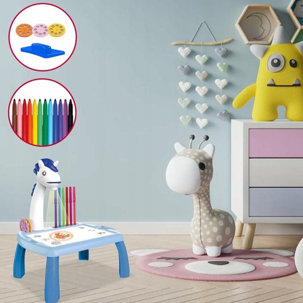 Maxlife, Zeichentisch mit Projektor Einhorn für Kinder, Blau