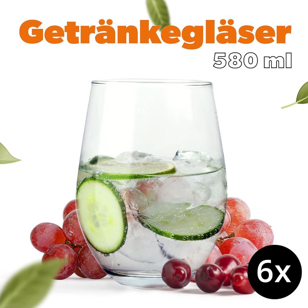KADAX Wasser und Saftgläser "Stilo", Getränkegläser, 580ml, 6 Stück