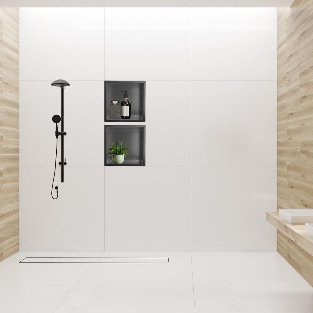 Dusch Nische in Marmorwand mit Edelstahl Regal - Nischenregal für Shampoo und Duschgel