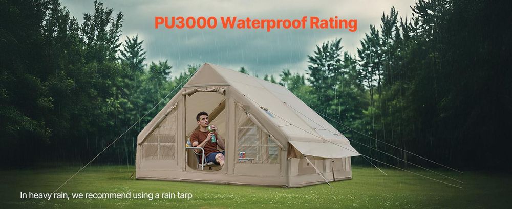 VEVOR Aufblasbare Zelte für Camping 4x3x2 m, 5–8 Personen, 300D Oxford Glamping-Zelt mit Ofenanschluss, Handpumpe 2 Türen & 4 Netzfenstern, inkl. Aufbewahrungstasche für einfachen Transport