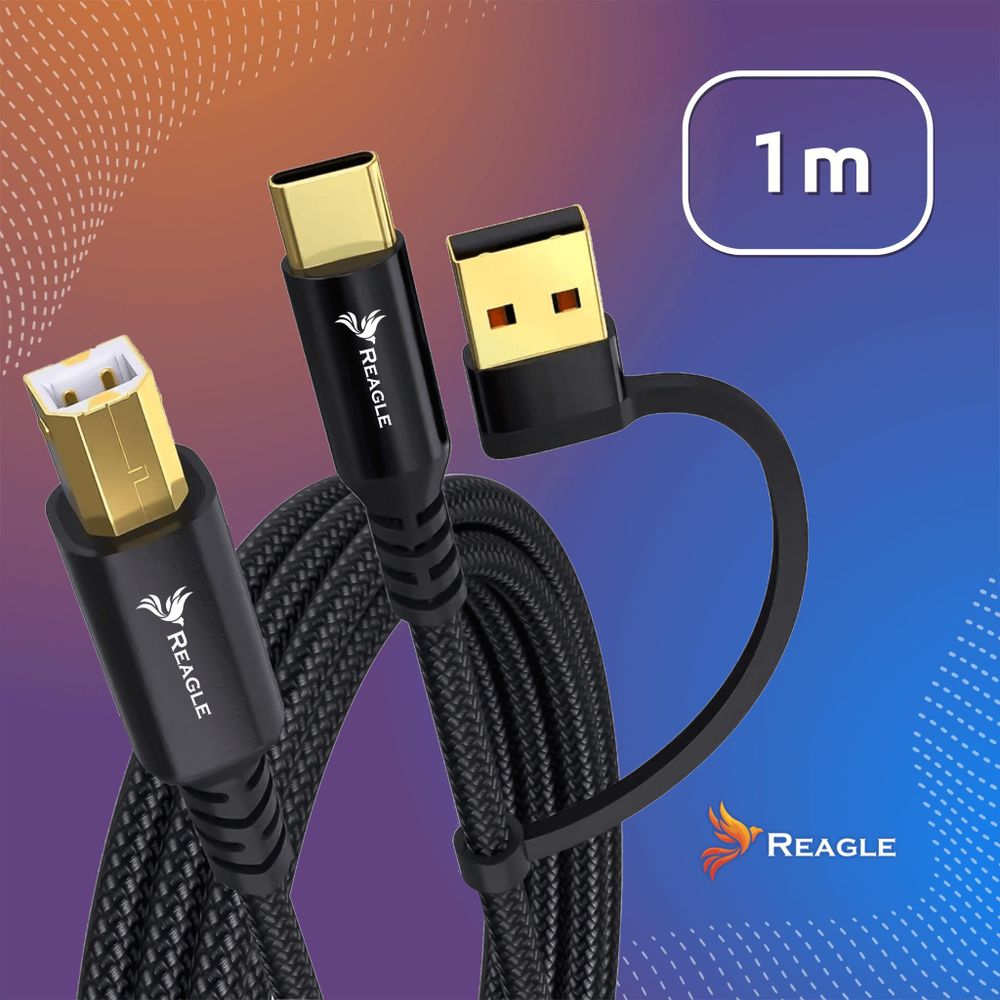 USB Drucker Kabel 1m 2in1 Stecker USB C und USB A auf USB B für Scanner Fax Plotter Kompatibel mit HP Canon Brother Epson Reagle Hochwertig