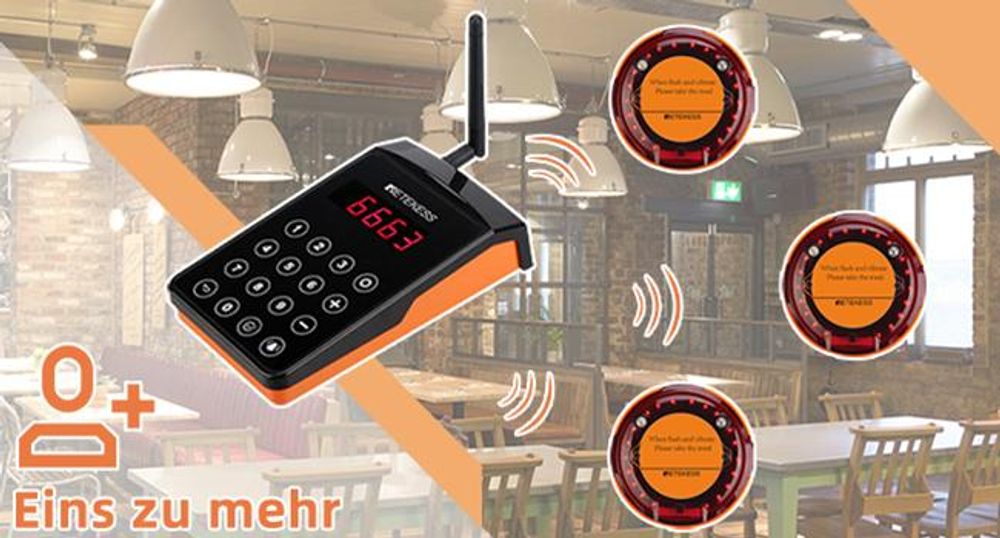 Retekess TD156 Pager Rufsystem, 800M Pager Syetem, IP67 Wasserdicht, 500mAh Akku, Service-Countdown-Zeit, Logistic aufrufsystem, Hotel, Schule