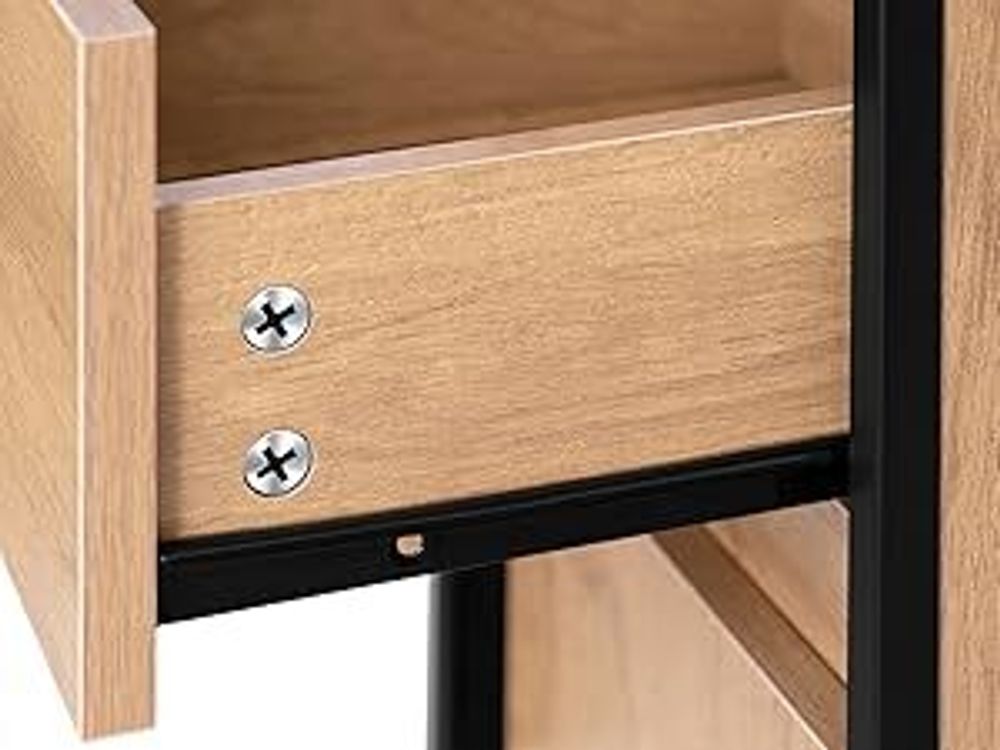 EUGAD Badezimmerschrank, mit Schublade, offenem Fach, verstellbaren Ablagen, 30x180x30 cm, schwarz Helle Eiche