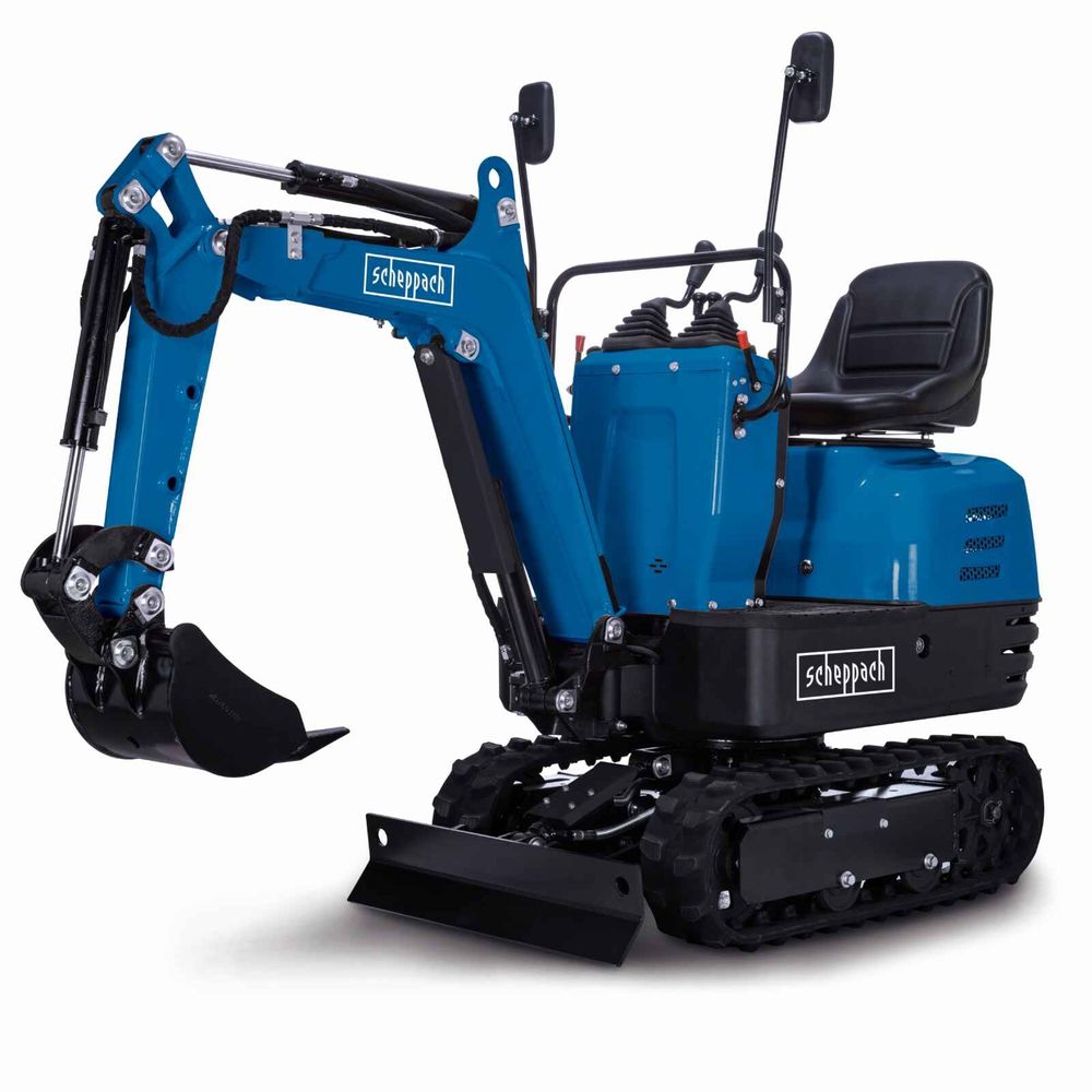 Scheppach Benzin Mini-Bagger EXC815 inkl. Baggerdach & Böschungslöffel 70cm & Baggerdaumen - 8,5 PS | 2330mm Grabweite | 690mm Breite | Kettenantrieb