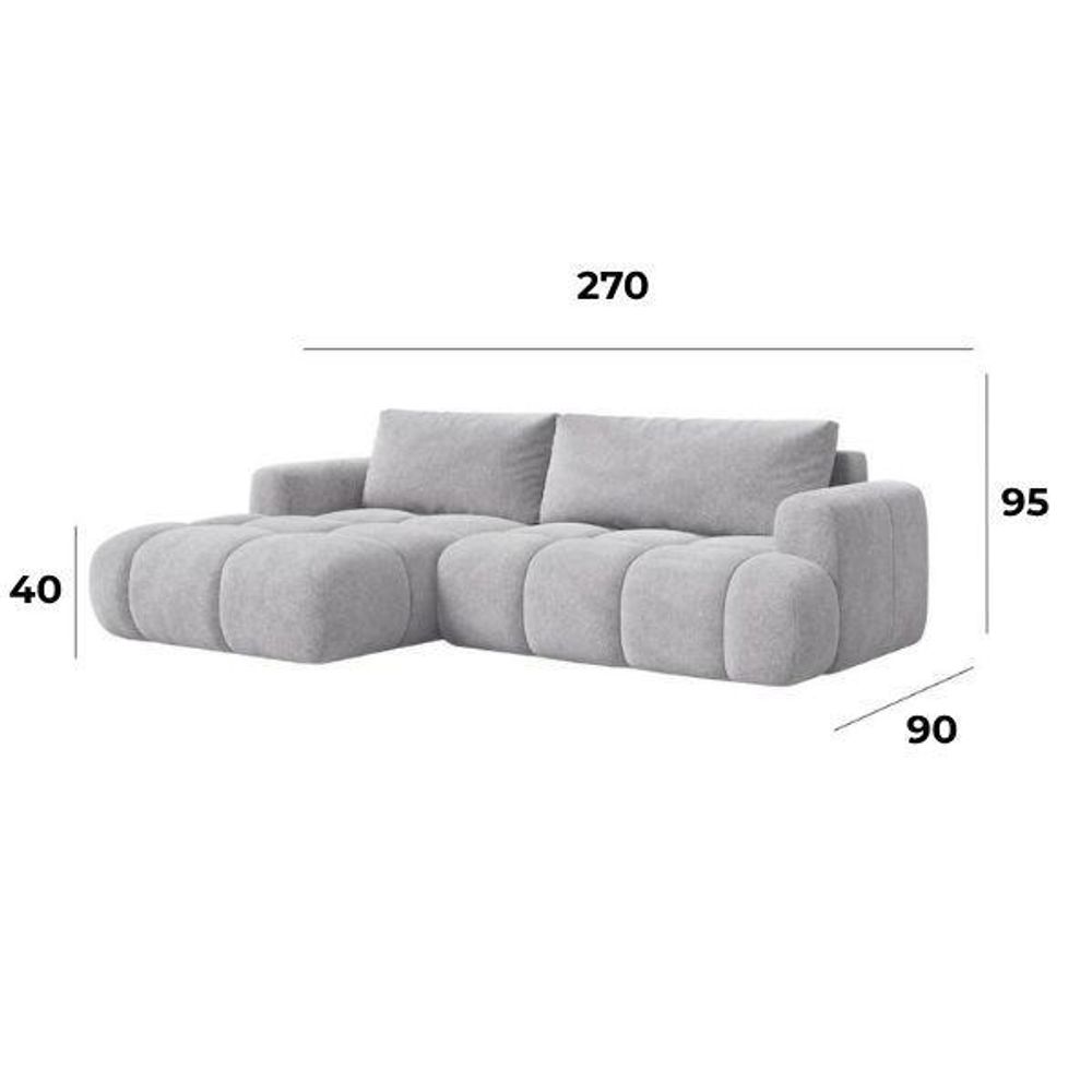 MORELLO Cloud Ecksofa Bouclé mit DL-Mechanismus, Schlaffunktion 140 x 210 cm und Bettkasten, Links – Monte 03