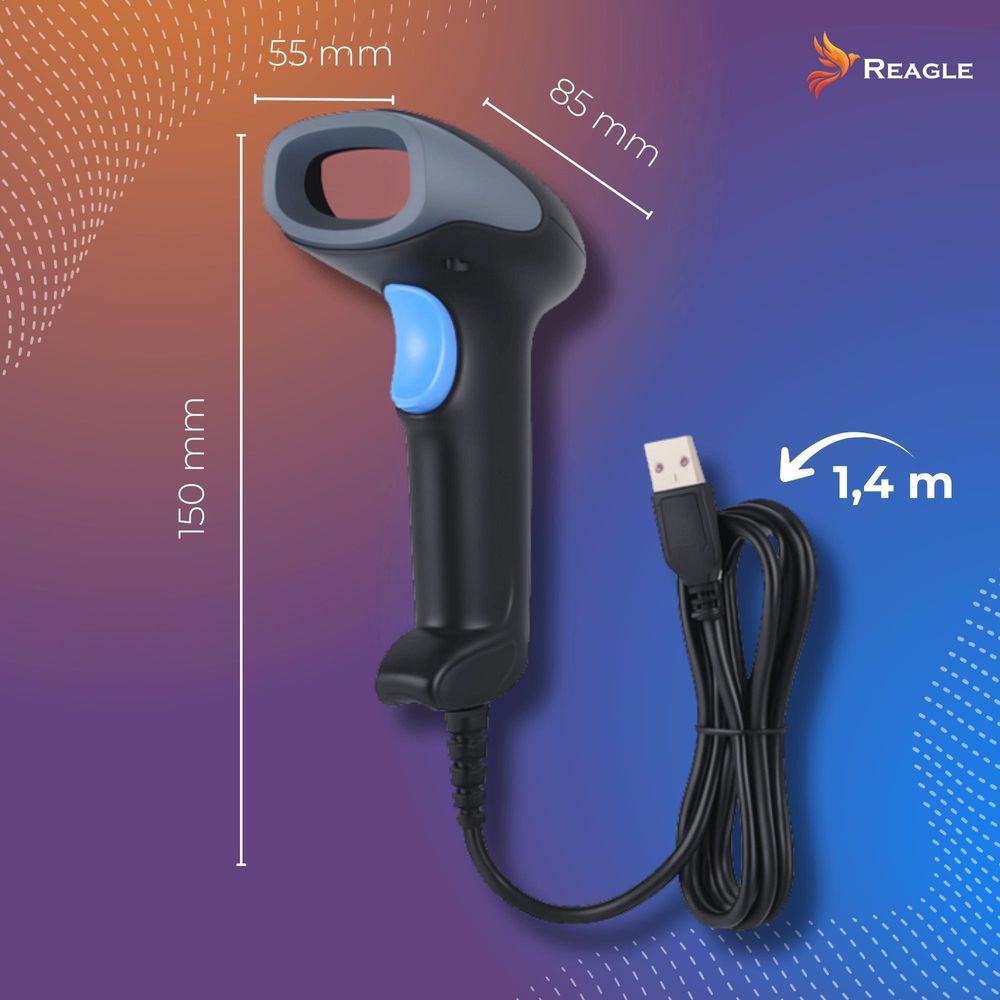 Professioneller 1D Barcode Scanner Laserscanner USB 350 Scans pro Sekunde für PC Lager Logistik Verkaufssoftware Kompatibel Plug and Play Reagle