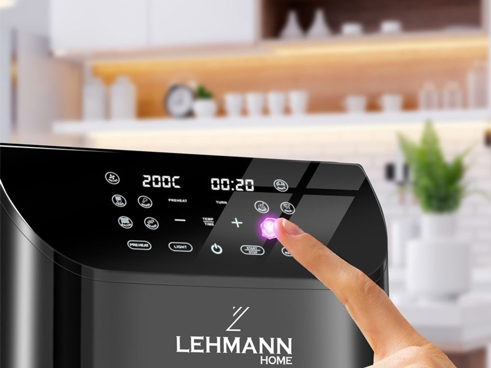 LEHMANN Heißluftfritteuse, Airfryer 1800 W, Kapazität 8L, max 200°C, 12 Programmen, mit Sichtfenster - Backen und Frittieren Ohne Fett