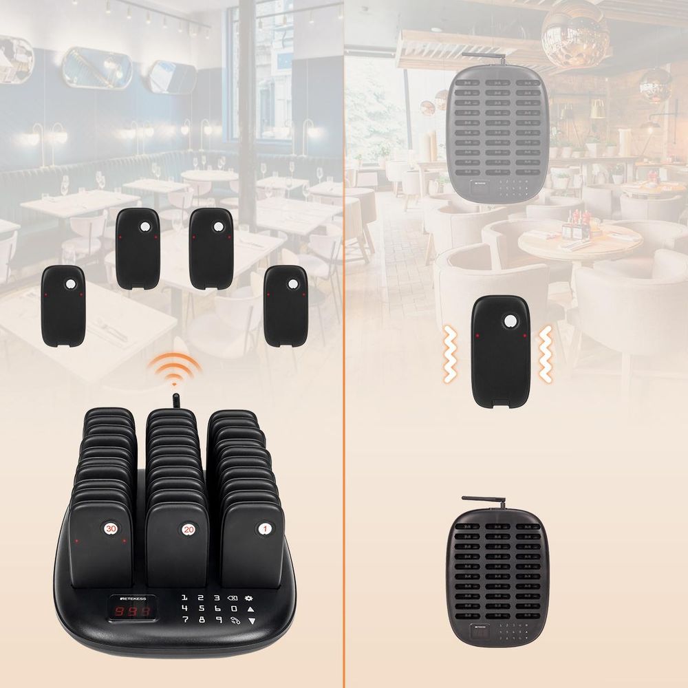 Retekess TD175P Restaurant-Pager-System, 30Pagers, 800M Pager Rufsystem, 7 Rufmod, Pager Pieper für Food Court, Café, Bar, Gastronomie,walkie talkie